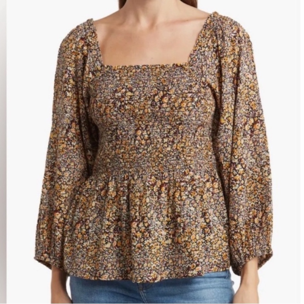 Madewell Ditzy Lucie Floral Smocked Blouse Top